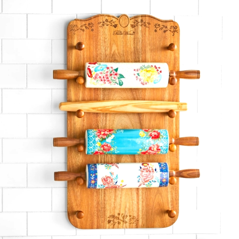 NIB The Pioneer Woman Wood Rolling Pin Rack